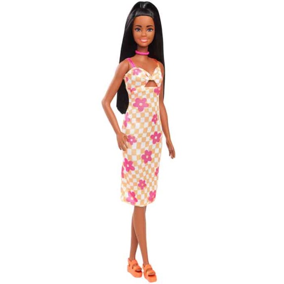 Barbie Fashionistas Doll - Pink & Orange Check Dress